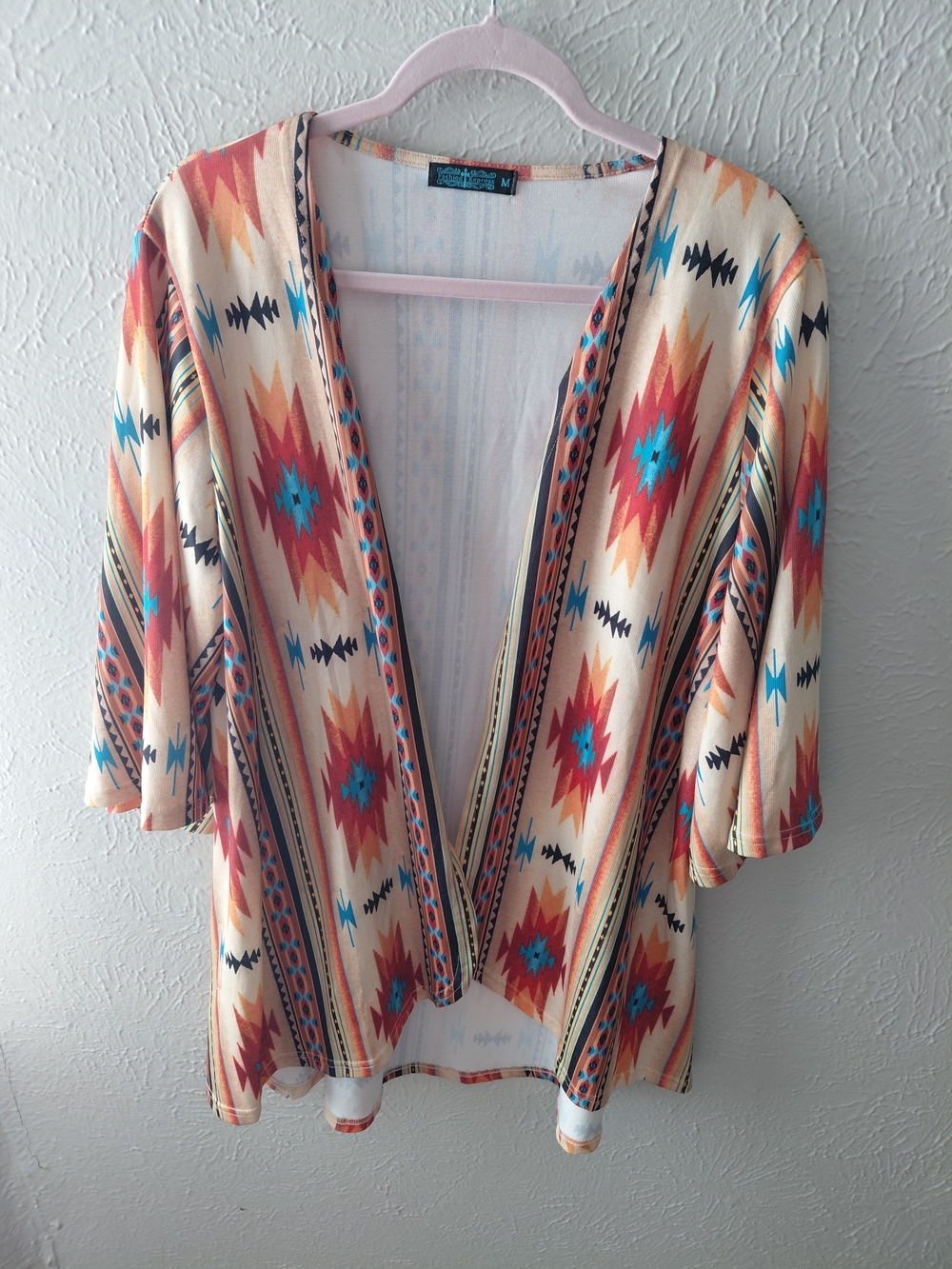 Express Open-Front Aztec Kimono Sweater - Cream, Turquoise, Rust